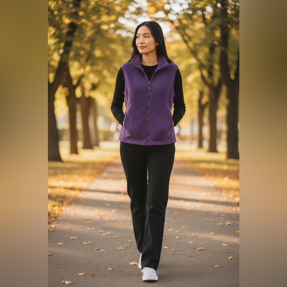 Eddie Bauer Purple Fleece Vest Women’s Large | Full Zip | Soft Warm Outdoor